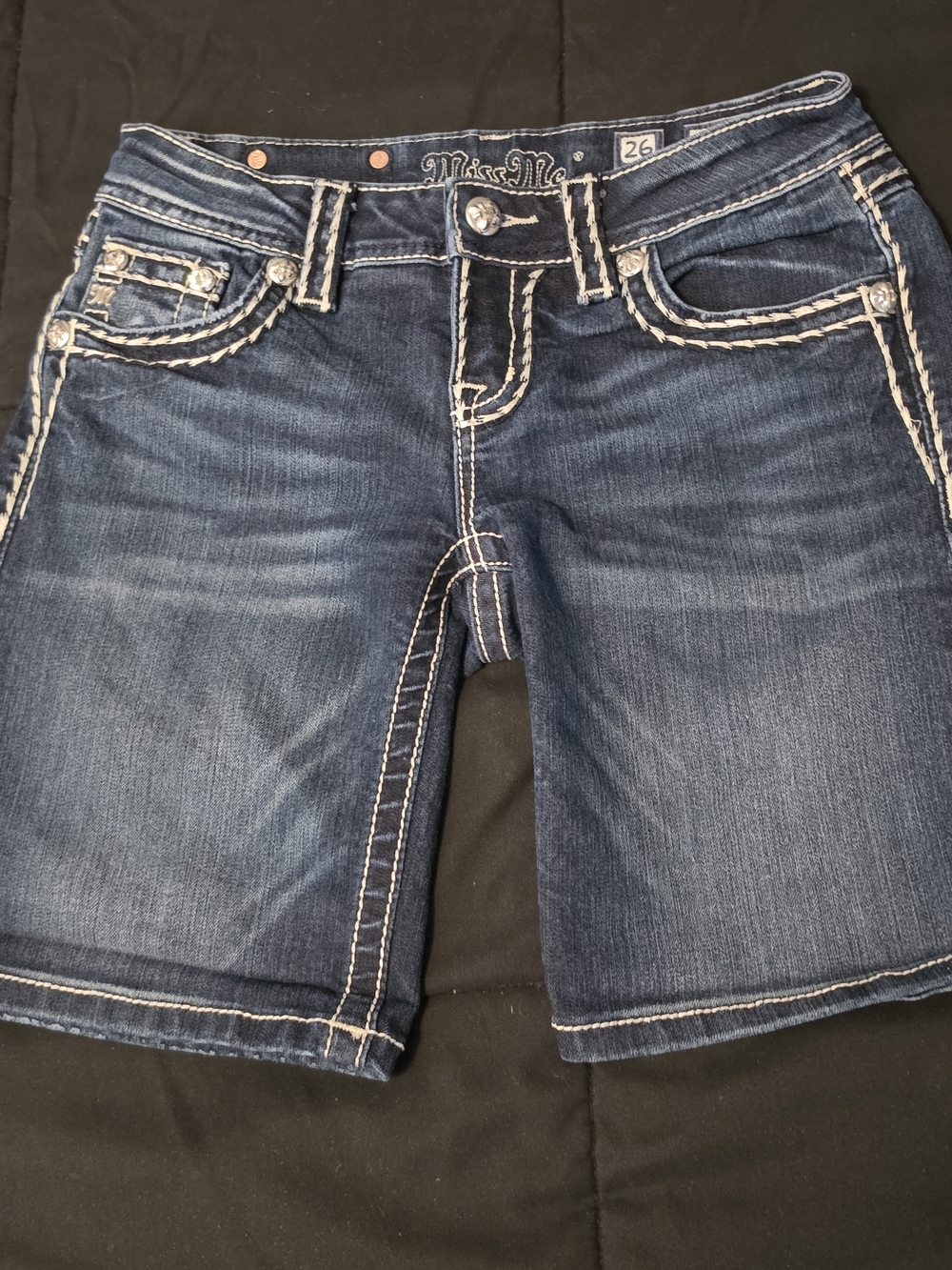 Miss Me Dark Blue Embroidered Denim Shorts